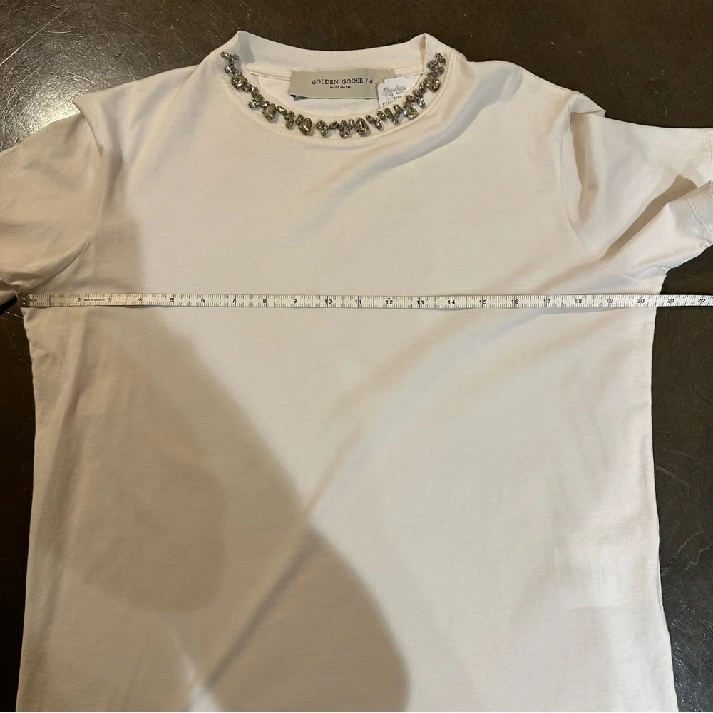 NWT - Women’s Golden Goose - White Short Sleeve Tee w/Crystals - Size XS - Picture 8 of 10